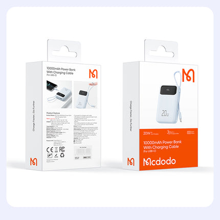 باور بانك Mcdodo 10000 مللي أمبير مع كابل شحن من Type-C MC-324 - أزرق