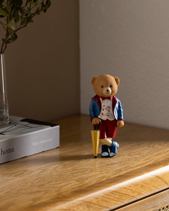 Colin Bear Figurine Navy and Beige Decorative Accent