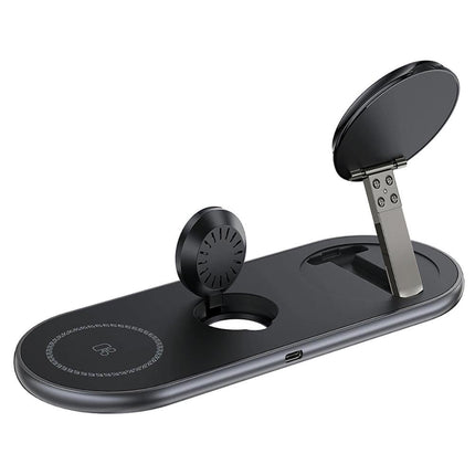 Acefast E15 3-in-1 Magnetic Wireless Charging Stand 15W Fast Charge, MagSafe Compatible Charging Station for iPhone, Apple Watch & AirPods - Black