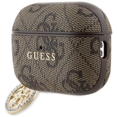 كفر سماعات أيربودز 4 من جيس (Guess) بنقشة 4G مع شعار معدني كلاسيكي - أسود وبني