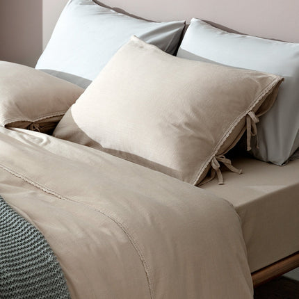 Tracey King Size Linen Look Duvet Cover Set - Beige