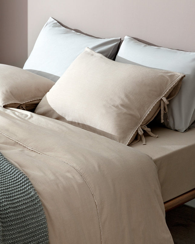 Tracey King Size Linen Look Duvet Cover Set - Beige