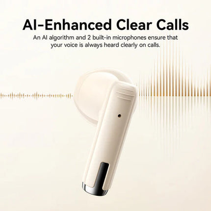 ماعات جوي رووم (Joyroom) لاسلكية JR-PB3 - سلسلة Jpods - بلوتوث 5.4 - تقنية إلغاء ضجيج المكالمات ENC - محرك ديناميكي 13 ملم - بطارية 20 ساعة - لون بيج