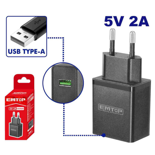 EMTOP USB Charger 5V 2A