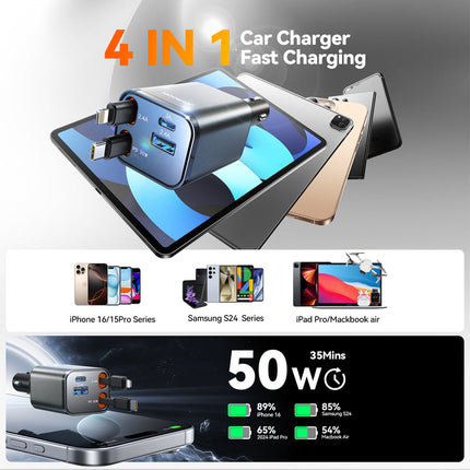 Joyroom JR-CCL05 30W Fast Car Charger - Dual Port Output - Power Delivery (PD) and Quick Charge 3.0 - Available with Type-C or Lightning Cable Options - Black