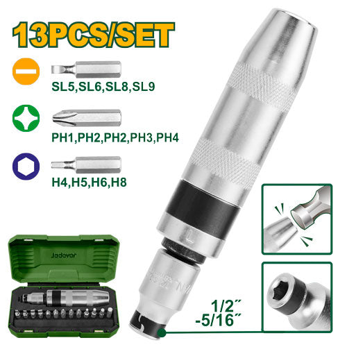 طقم مفك طرب مع رُؤَسِيّات 13 قطعة – Jadever طقم مفك طرب مع رُؤَسِيّات 13 قطعة – Jadever