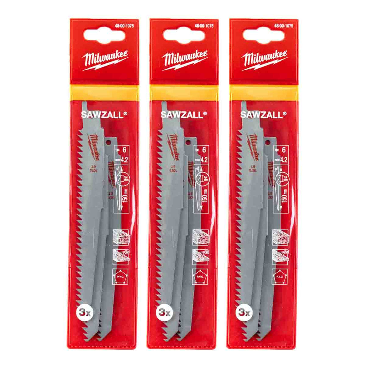 شفرات المنشار الترددي Milwaukee Sawzall مقاس 150 مم 6 TPI - 3 قطع شفرات المنشار الترددي Milwaukee Sawzall مقاس 150 مم 6 TPI - 3 قطع