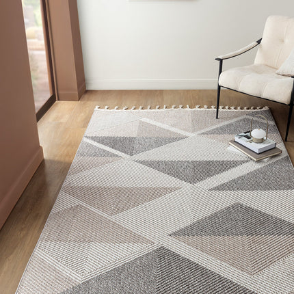 Grelot Fringed Gray Rug with Elegant Pattern