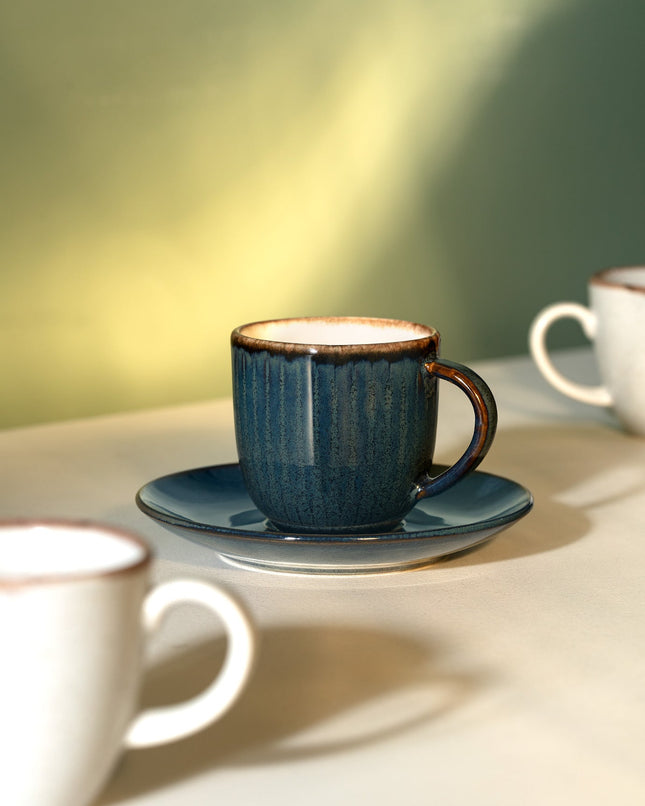 Hiver Indigo Coffee Cup Set for 2 - Elegant Dinnerware