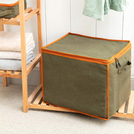 Clarita Cotton Toy Basket with Lid - Haki