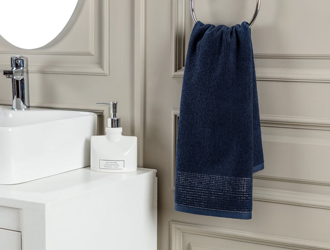 Madame Coco Orient Lurex Navy Face Towel - 100% Cotton