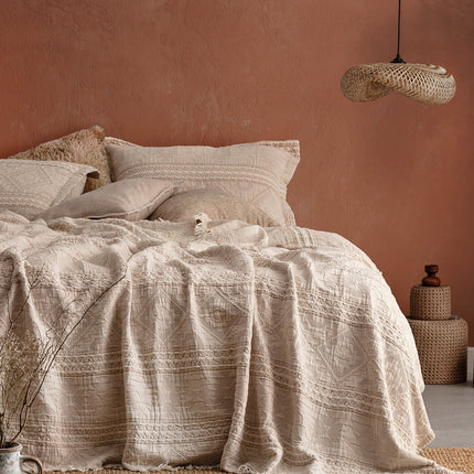 Ethnique Single Bedspread in Beige – Textured Warmth
