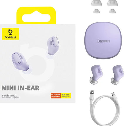 Baseus Bowie WM01 TWS Wireless Earphones - Bluetooth 5.3 - Ultra Small and Lightweight Design - 25 Hours Total Playtime - Low Latency - Seamless Auto-Pairing - High Fidelity Audio