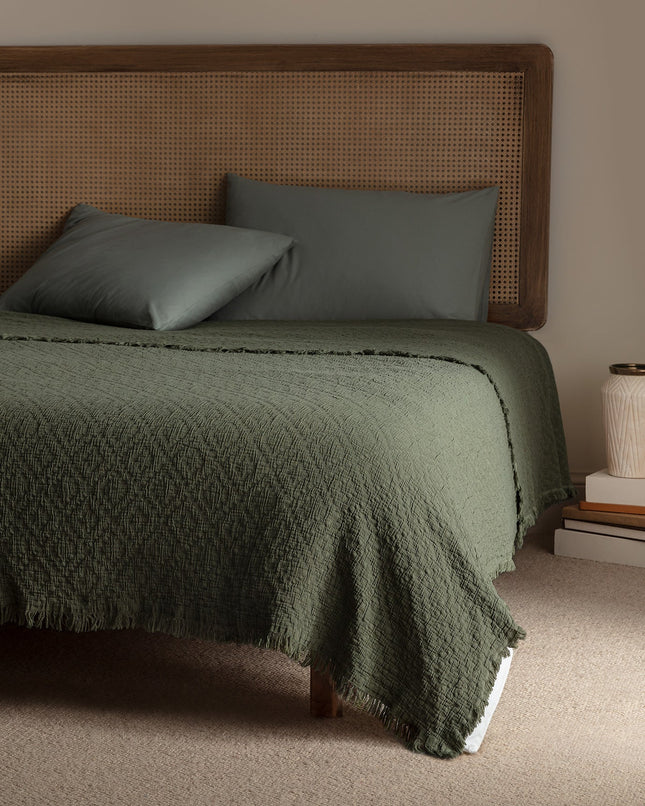 Vue Double Bedspread Khaki – Ethno-Modern Cotton Cover