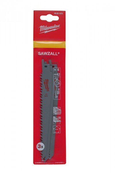 شفرات المنشار الترددي Milwaukee Sawzall مقاس 150 مم 6 TPI - 3 قطع شفرات المنشار الترددي Milwaukee Sawzall مقاس 150 مم 6 TPI - 3 قطع