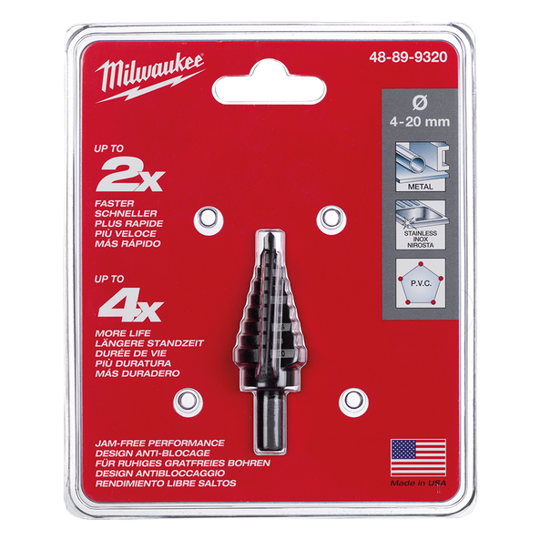 ريشة حفر متدرجة (Step Drill) ميلواكي (Milwaukee) مقاس 4 مم - 20 مم ريشة حفر متدرجة (Step Drill) ميلواكي (Milwaukee) مقاس 4 مم - 20 مم