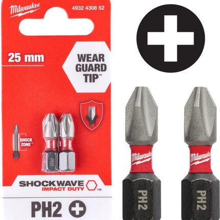 Milwaukee Shockwave PH2 x 25 mm - 2 pcs