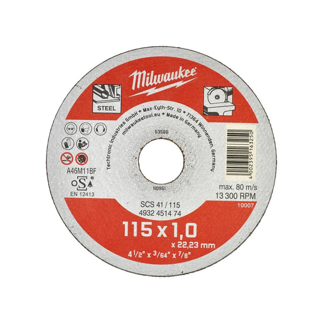 Milwaukee Thin Metal Cutting Discs - Contractor Series SCS 41 / 115 x 1 x 22 mm