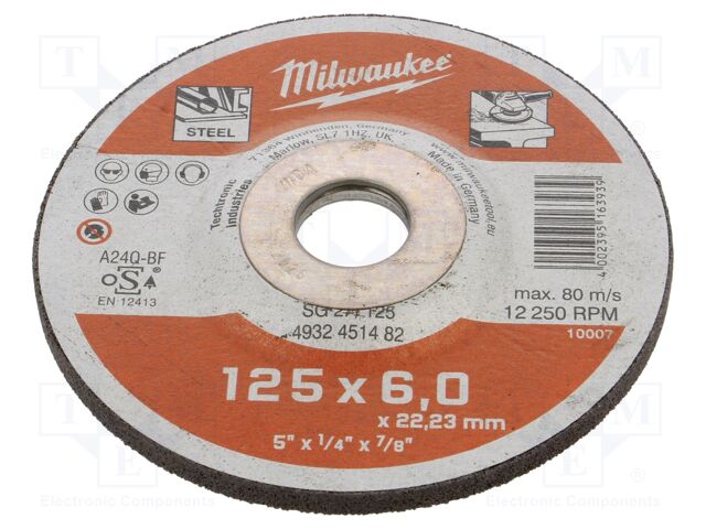 دسك جلخ حديد 5 انش Milwaukee Contractor Series SG 27 / 125 × 6 × 22 مم دسك جلخ حديد 5 انش Milwaukee Contractor Series SG 27 / 125 × 6 × 22 مم