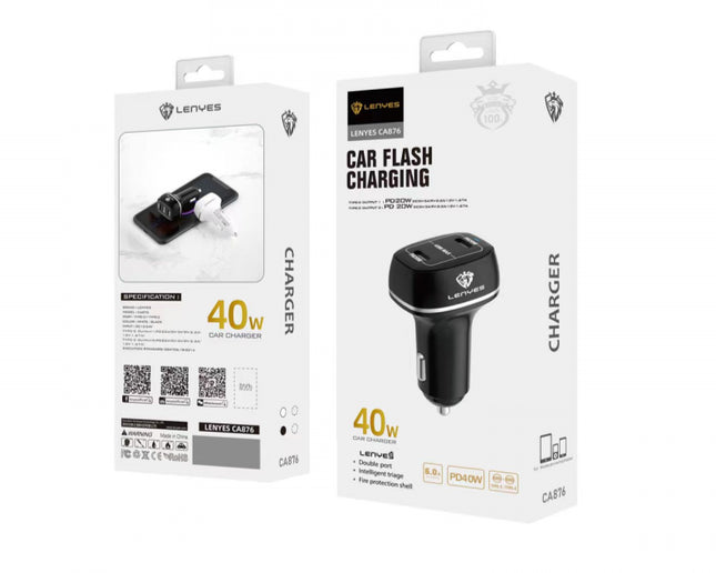  LENYES CA876-TC PD Car Charger -Black
