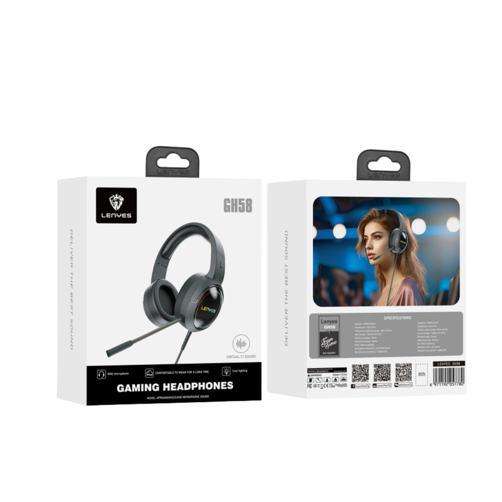 Lenyes GH58 Wired Gaming Headset - Surround Sound - High-Definition Flip Microphone - RGB Dynamic Lighting - Soft Memory Foam Ear Pads - Multi-Platform Compatibility - Black Lenyes GH58 Wired Gaming Headset - Surround Sound - High-Definition Flip Microphone - RGB Dynamic Lighting - Soft Memory Foam Ear Pads - Multi-Platform Compatibility - Black
