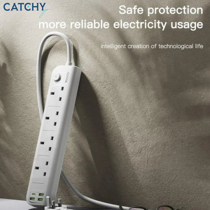 Yesido MC27 Multi-Function Power Strip, 4 Universal AC Outlets & 4 USB Ports (PD + QC 3.0), 3250W High Power Extension Lead with Surge Protection -  White