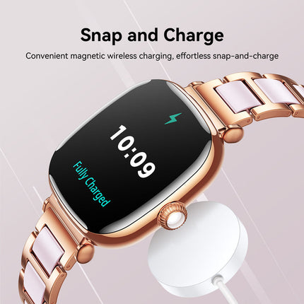 ساعة جوي رووم (Joyroom) الذكية للسيدات JR-FS1 - الإصدار الذهبي - شاشة AMOLED مقاس 1.27 بوصة - دعم المكالمات عبر البلوتوث - أكثر من 100 نمط رياضي - مقاومة للماء IP68