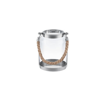 Fonte Medium Candle Holder - Stainless Steel & Wicker