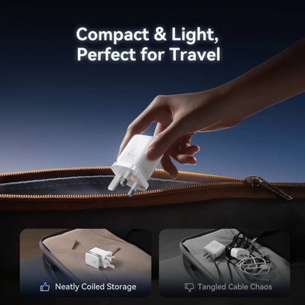 رأس شاحن جداري جوي رووم (Joyroom) موديل JR-TCL05 - قوة 45 واط GaN - منفذين تايب سي (Type-C) - كفالة 18 شهراً - لون أبيض