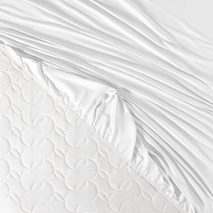 Ciel Satin Fitted Sheet Single Plus White with Elastic