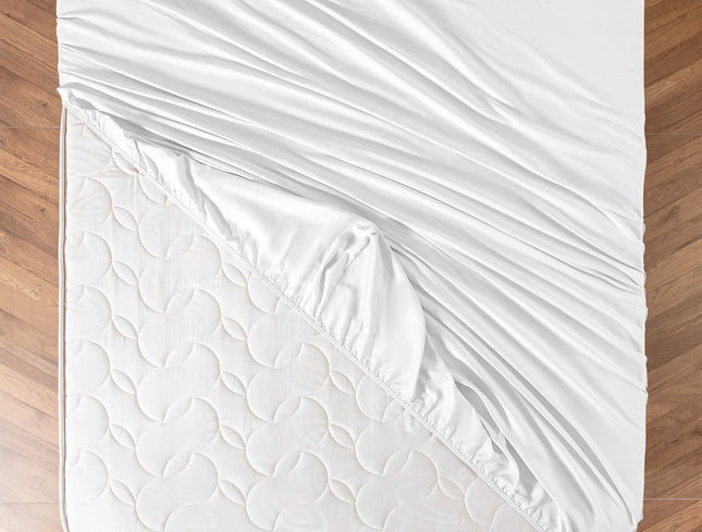 Ciel Satin Fitted Sheet Single Plus White with Elastic