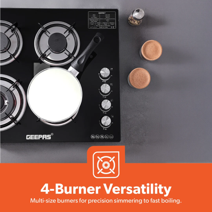 Geepas GK4410 4-Burner Tempered Glass Gas Hob