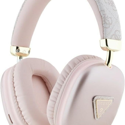 سماعات جيس (Guess) لاسلكية جلد PU مع شعار المثلث - زهري وبني