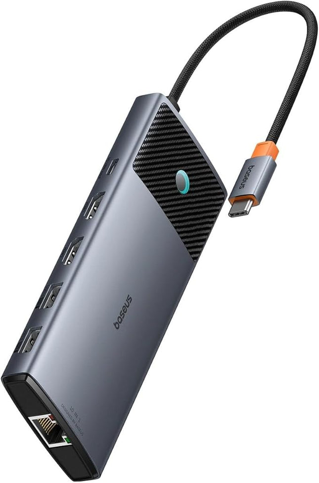 موزع منافذ باسوس الترا جوي (Baseus UltraJoy) نظام 10 في 1 - منفذ USB-C إلى HDMI 4K - شحن سريع 100 واط PD - منفذ إيثرنت Gigabit - قارئ بطاقات SD/TF - مخرج صوت 3.5 ملم