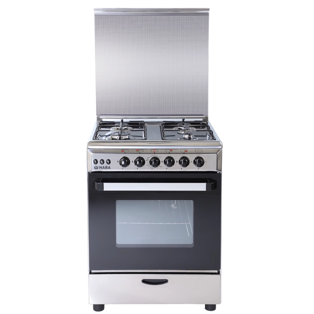 11.23.40.0006NaraNara Gas Cooker St.steel Glossy 60cm Full Safety 4 Burners Enamel Pan Support