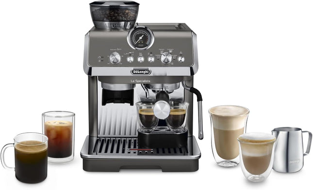 10.12.24.0025DelonghiDe'Longhi La Specialista Arte Evo EC9255.T Espresso Machine with Grinder, Cold Brew Function, 8 Grind Levels, 15 Bar, 3 Temperatures, Milk Frothing Nozzle, Titanium with Barista Kit