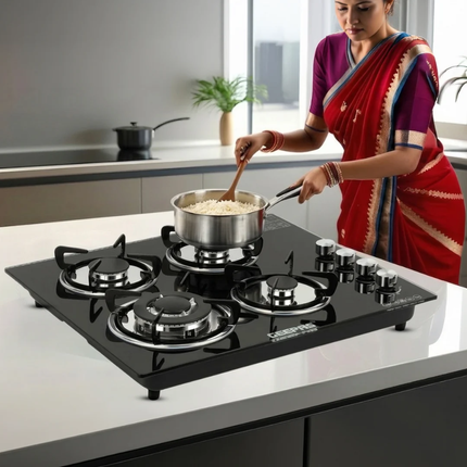 Geepas GK4410 4-Burner Tempered Glass Gas Hob