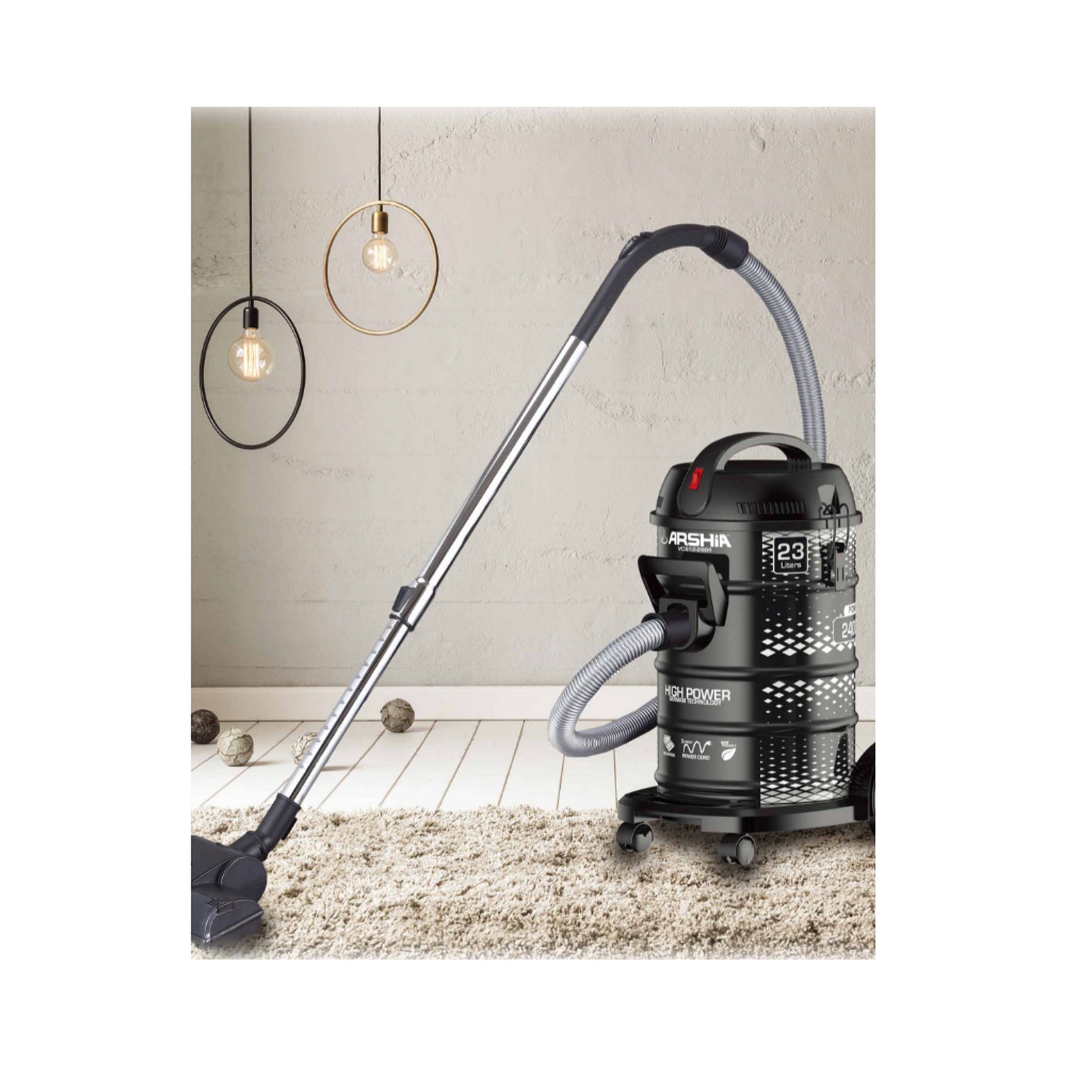 مكنسة طبلية من أرشيا 23 لتر - أسود مكنسة طبلية من أرشيا 23 لتر - أسود