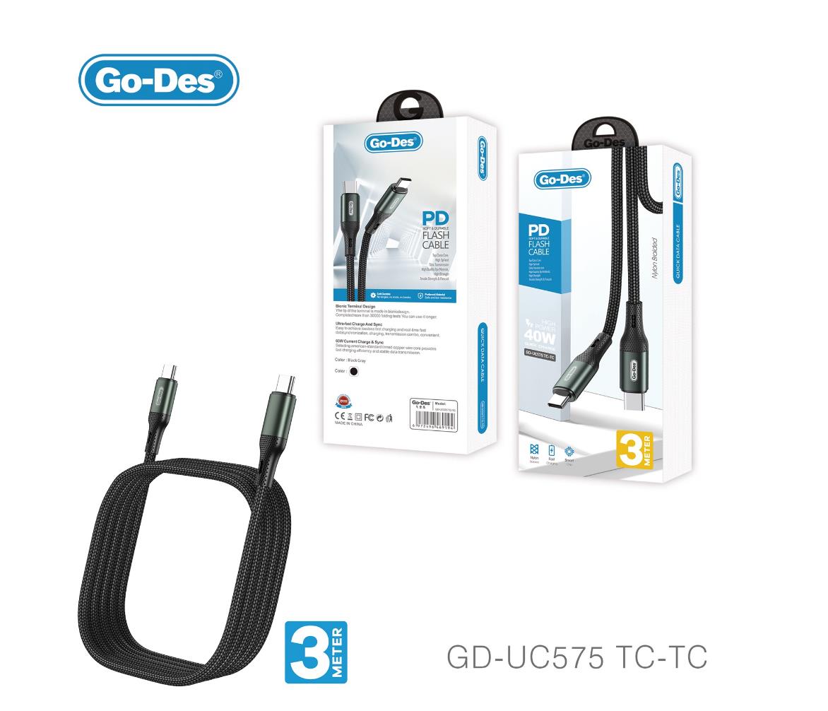 كابل PD من Type-C إلى Type-C بطول 3 متر وقوة 40 وات GD-UC575 كابل PD من Type-C إلى Type-C بطول 3 متر وقوة 40 وات GD-UC575