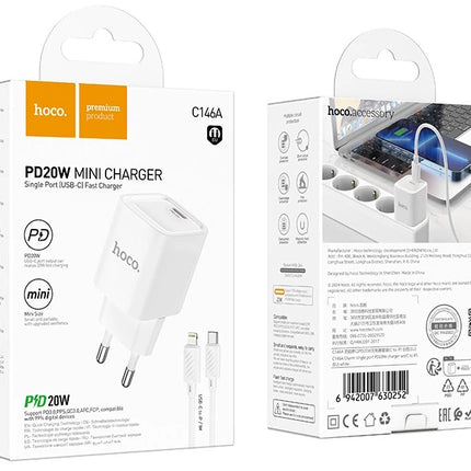 Hoco C146A Charm 20W USB-C PD Charger with Lightning Cable