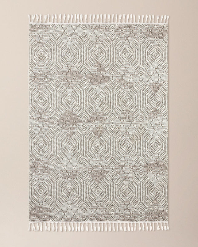 Clavier Fringed Rug in Bone - Modern Tasselled Area Rug