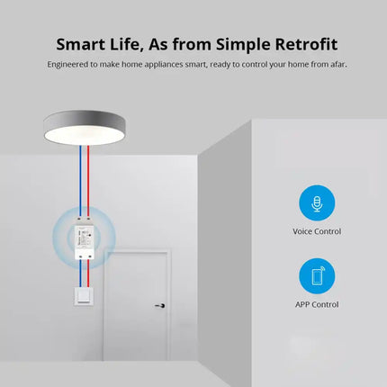 BASICR2 SONOFF BASICR2 Wi-Fi Smart Switch – DIY On/Off Module, Voice Control, 10A, App Scheduling