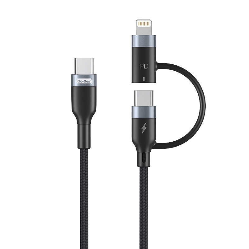 كابل USB-C إلى USB-C + Lightning 2 في 1 بطول 1 متر PD 20 واط GD-UC586 كابل USB-C إلى USB-C + Lightning 2 في 1 بطول 1 متر PD 20 واط GD-UC586