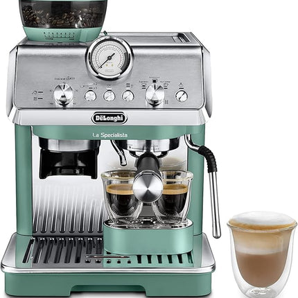 10.12.24.0024DelonghiDe'Longhi La Specialista Arte EC9155.GR, Barista Pump Espresso Machine, Bean to Cup Coffee and Cappuccino Maker, 8 Grinding Settings, MyLatte Art Frothing Wand, 1550W, Green