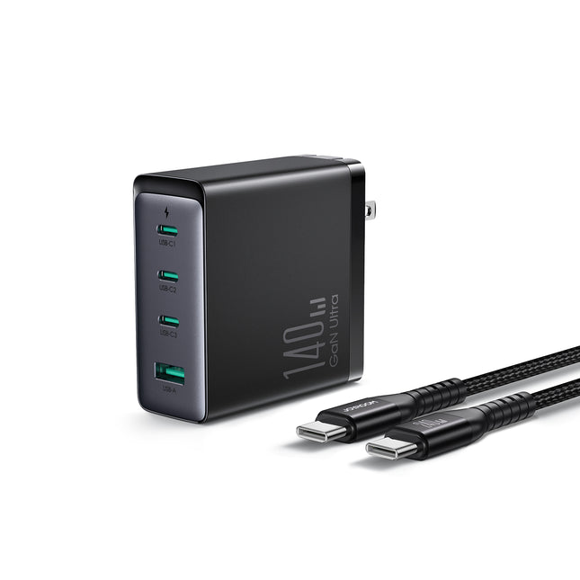 GaN Ultra JR-TCG05EU 140W 3C1A Fast Charger-Black+240W C to C Cable 1.2m-Black (EU)