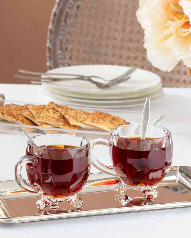 Priour 4-Piece Glass Tea Cup Set 170ml Angular Design