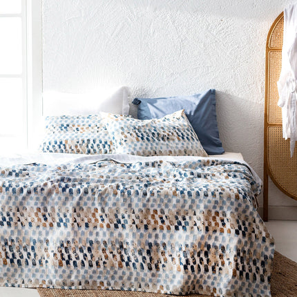 Gordes King Size Printed Pique Bedding Set - Blue