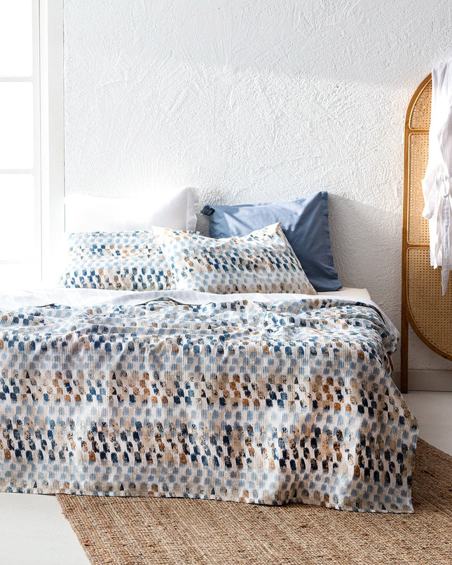Gordes King Size Printed Pique Bedding Set - Blue