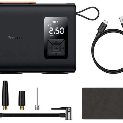 Baseus Mega Energy Pump Dual Cylinder Wireless Inflator - High-Pressure Portable Air Compressor - Fast Inflation - Digital Pressure Display - 6000mAh Battery - Auto Shut-off - Multi-mode for Cars, Motorcycles, and Balls