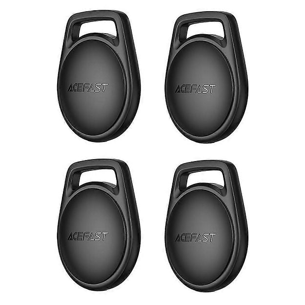 Acefast S2 Smart Bluetooth Tracker (4-Pack Bundle), Apple Find My Certified (iOS Only), Anti-Lost Global Locator, 230mAh Battery & Siri Support - Black